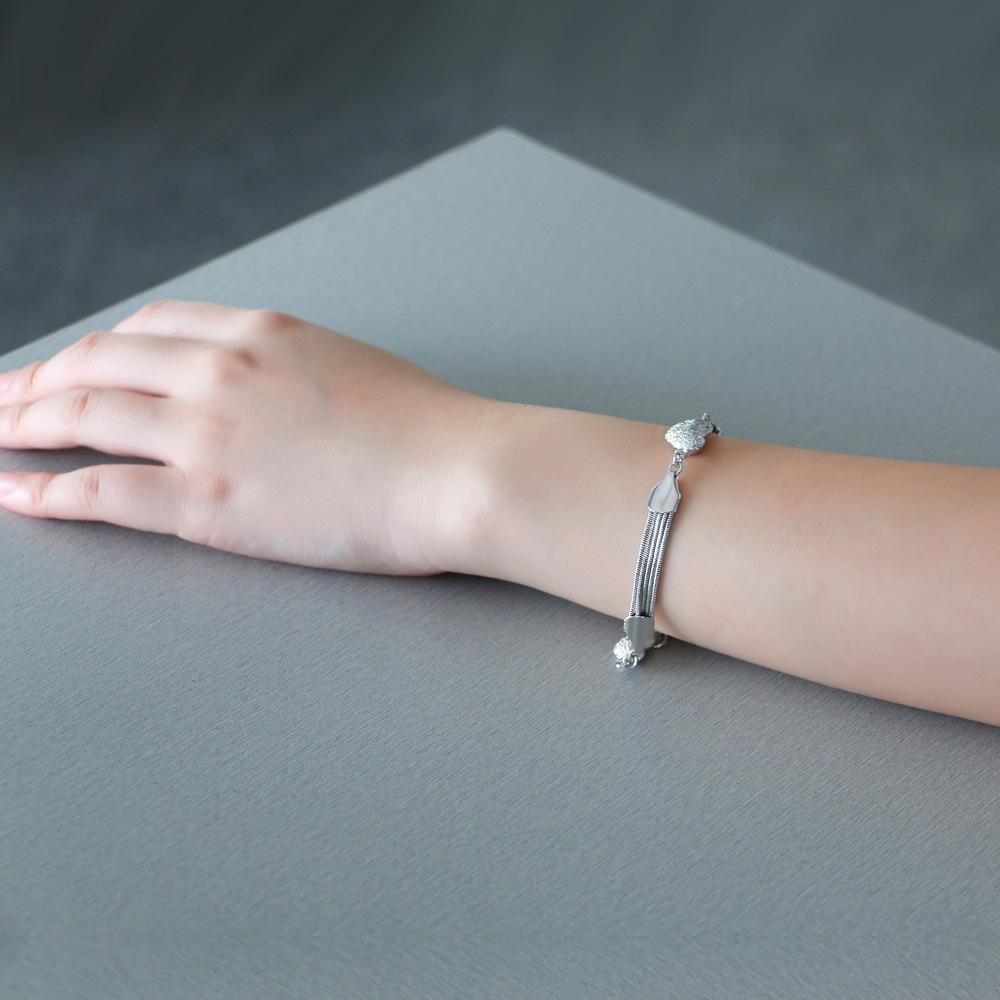 Bracelet Women'S Frosted Love Shaped Tassel Bracelet Thick Platinum Silver Jewelry Gift