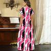Women Plus Size V Neck Short Sleeve Geometric Printed Casual Long Dress