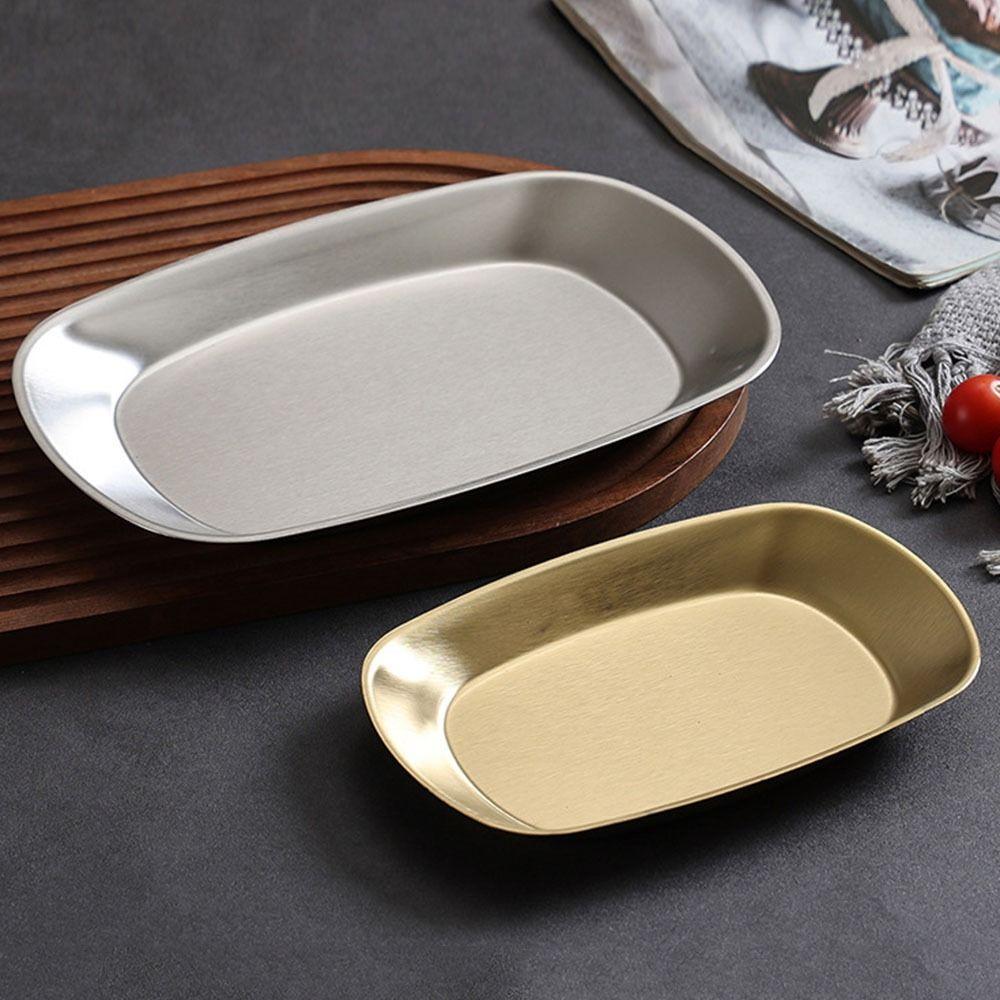 Stainless Steel Dessert Salad Plate Portable Food Serving Tray Picnic Dinner Plate Camping Use