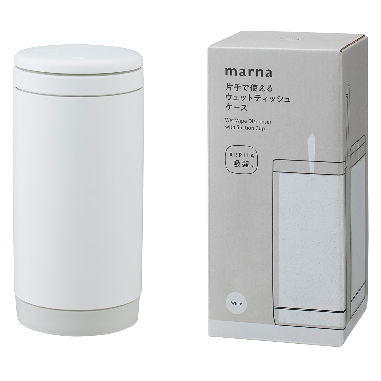 

Marna Футляр для влажных салфеток Футляр для влажных салфеток с присоской W660W (Выдача одной рукой), Герметичный, Компактный, (Надежно присоски), Рулонный тип, Вертикальный, белый