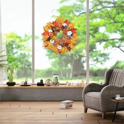 20 Inch Wreath, Harvest Wreath with Pumpkin, Berries, Maple Leaves, for Home Decor