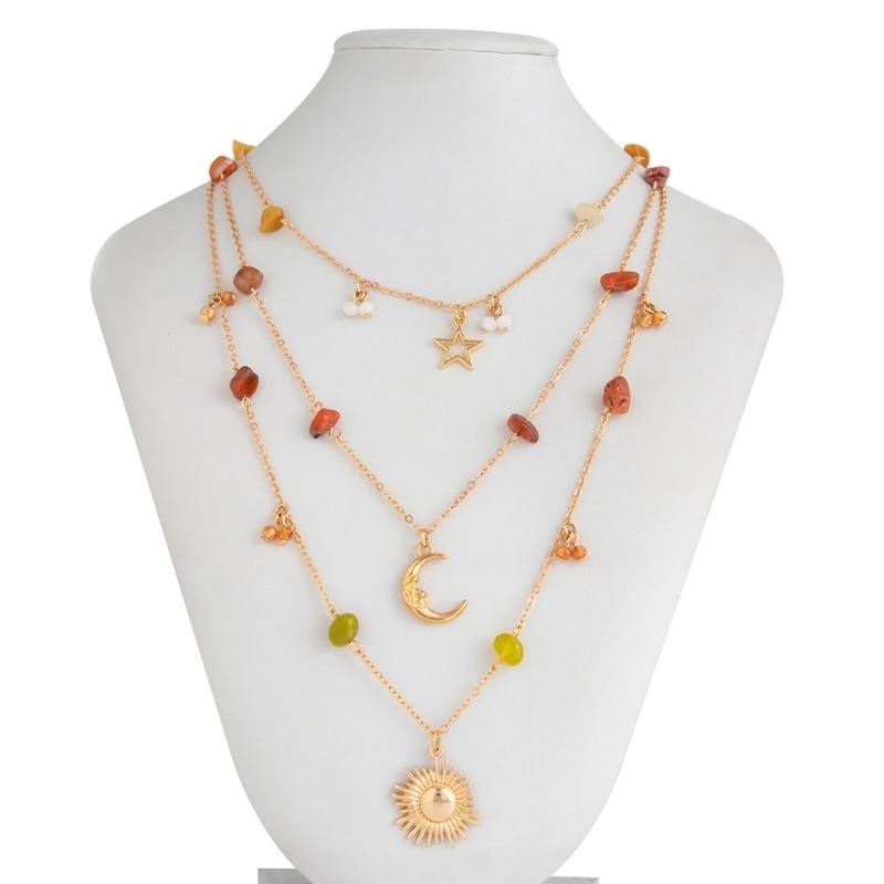 Multilayer Long Necklace with Beaded Designs Sun Pendant Necklace Fashionable Bohemian Jewelry for Various Occasion