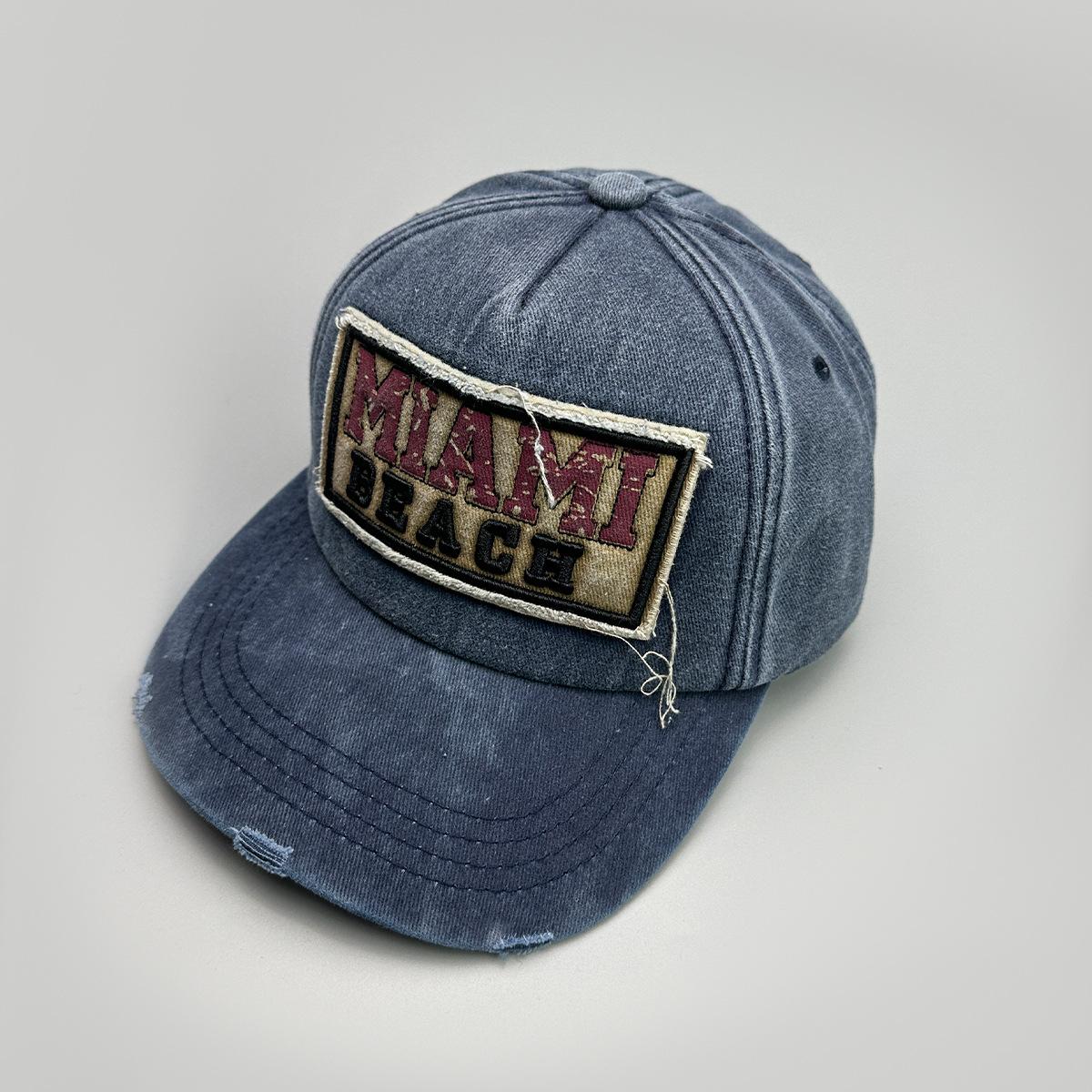 Vintage Patch Embroidery Letter Baseball Cap Men S And Women S Shade Hole Wind Street Washed Cap 52-60cm тёмно-синий