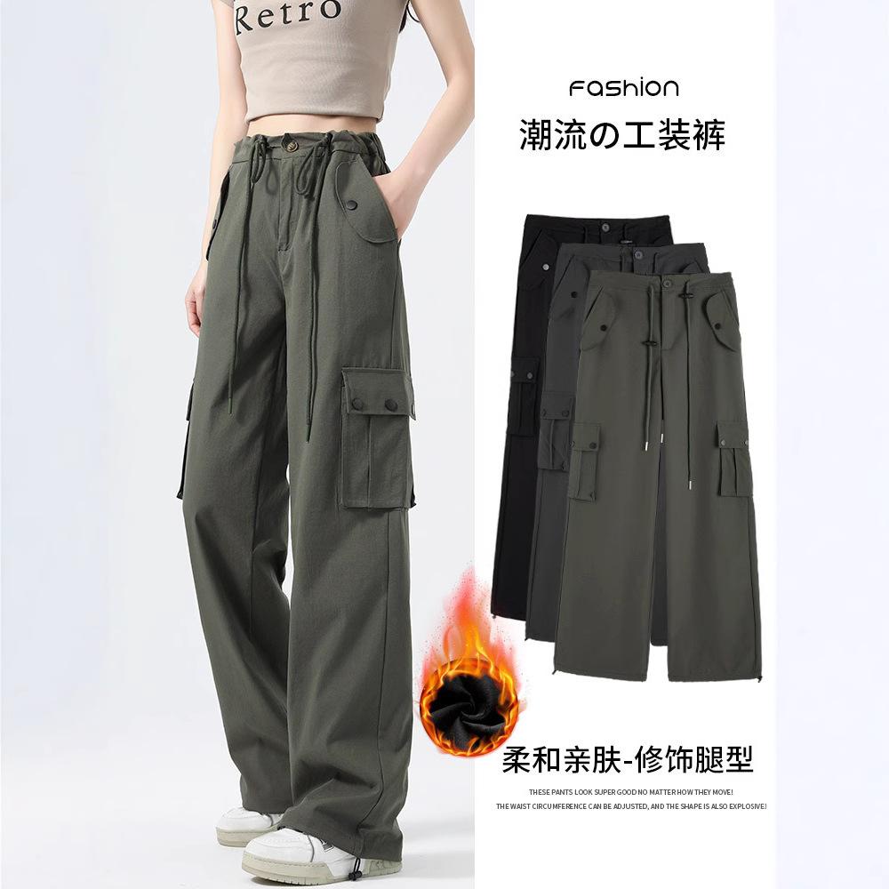 Women's High Waist Cargo Pants Wide Leg Trousers Vintage Casual Pocket Loose Workwear Long Pants For Autumn Winter