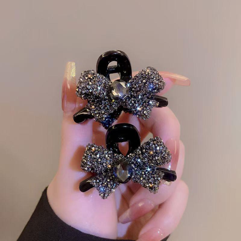 3PCS Luxury High End Feel Super Sparkling Full Diamond Bow, Small Size Grip Clip Temperament Bangs Clip Back of Head Hair Clip