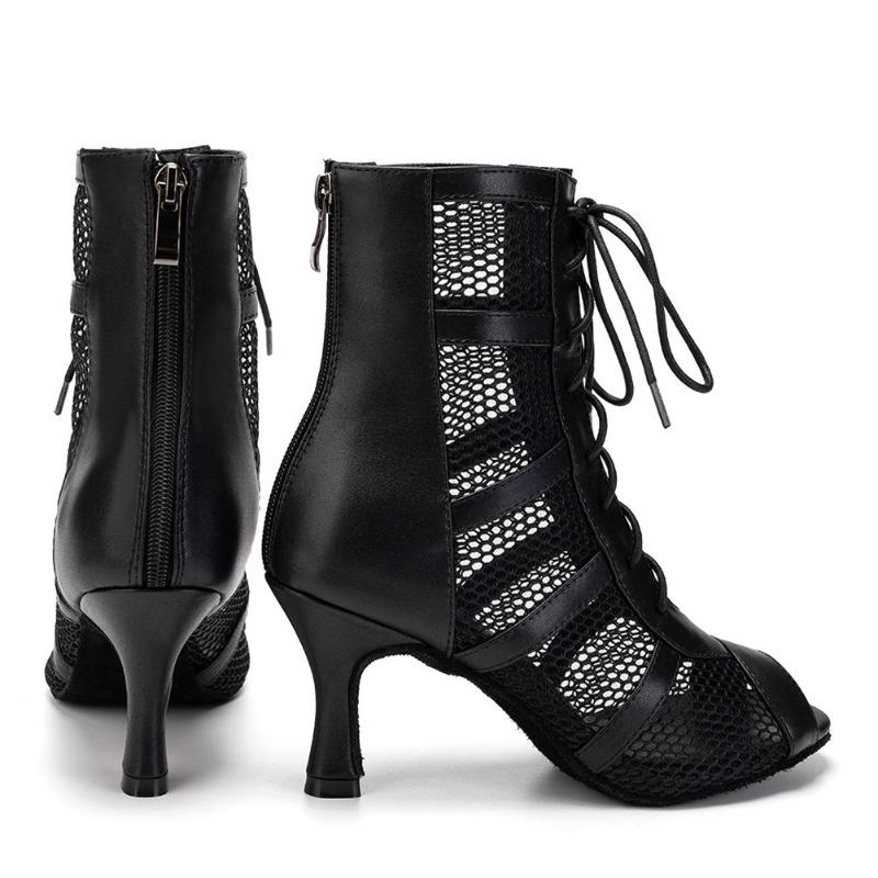 Girls Ladies Sexy Latin Lace Up Jazz Dance Shoes Mesh Breath High Top Dancing Boots  High Heels 7.5CM