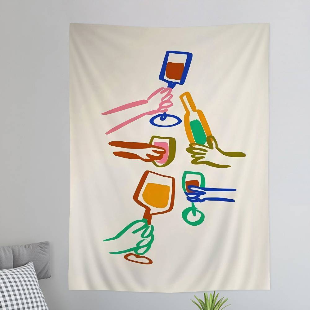 Bunte Linien Abstrakte FOOD und DRINK Tabelle Wandteppich Heimdekoration böhmische Dekoration Divination Wandbehang Heimdekor