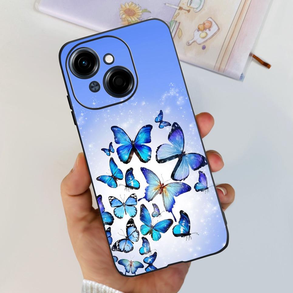 Flower Butterfly Women Fashion Back Cover For Tecno Spark GO 1 Spark GO 2025 Phone Funda Black Matte Soft TPU Silicone