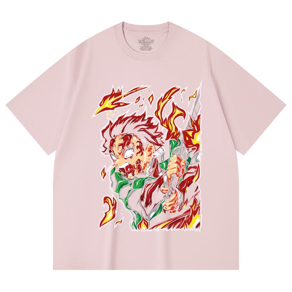 230 Gsm 100% Cotton Demon Slayer V101 Tanjiro Print Unisex Heavy Cotton T Shirt