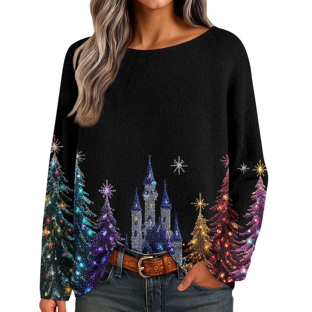 Womens Fall Sweaters Long Sleeve Print Tops Pullover Sweaters Loose Dressy Casual Basic Clothes