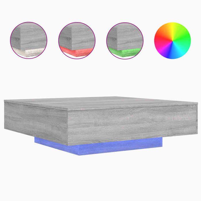 VidaXL Coffee Table with LED Lights, Side Table, End Table, Living Room Furniture, Modern, Sonoma Grey 836607