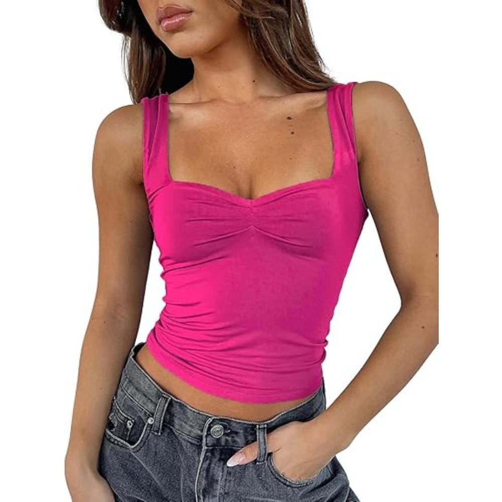 Women's Square Neck Sleeveless Tank Top Slim Fit Streetwear Solid Color Crop Top