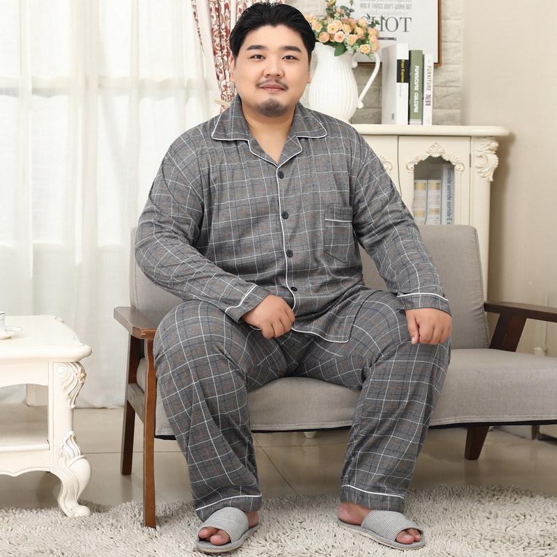 

Чоловічий бавовняний піжамний комплект Meijiyun з лацканами, 5XL - Осінньо-зимовий з довгими рукавами для великих розмірів 4XL (210-240 lbs)