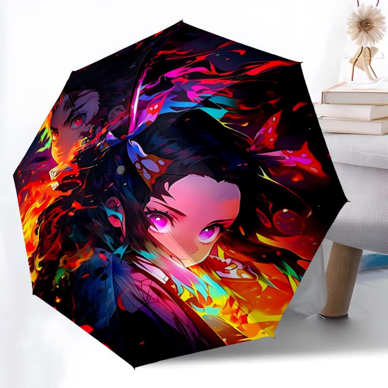 1pc Flaming Anime Characters Automatic Opening and Closing Umbrella - Suitable for Various Occasions, Outdoor Activities, Lightweight and Durable