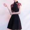 Women Cheongsam Dress Half Turtleneck High Waist Above Knee Length Temperament Chinese Dress for Banquet