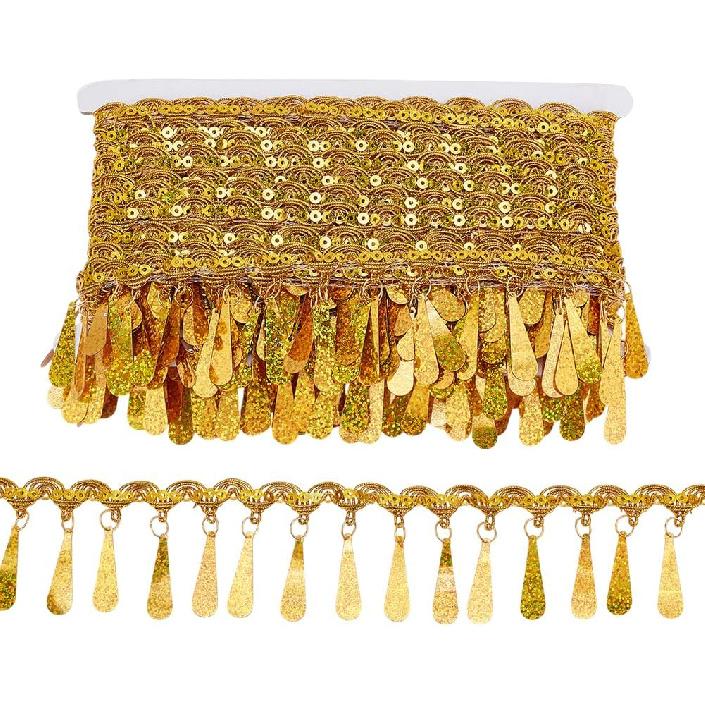 PH PandaHall 10 Yards Gold Fringe Trim Sequin Tassel Trim, 2.2inches Fabric Decorative Trim Gold Edging Trim Sewing Ribbon for Curtain Lampshade Belt