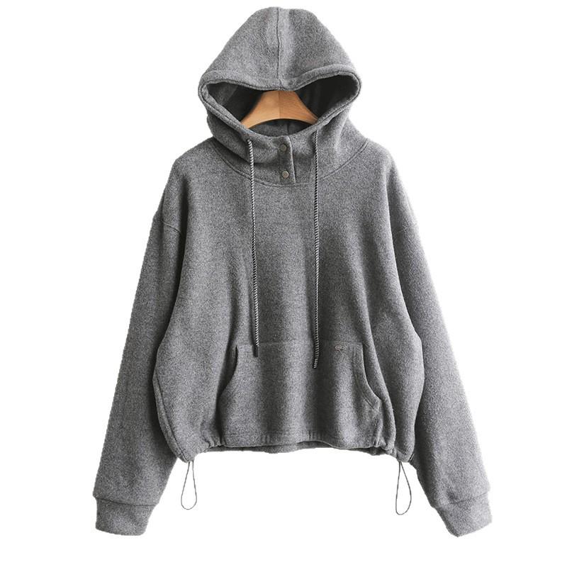 Women's Korean Style Hooded Sweatshirt - Autumn/Winter Long Sleeve Pullover, Loose Fit with Plus Velvet