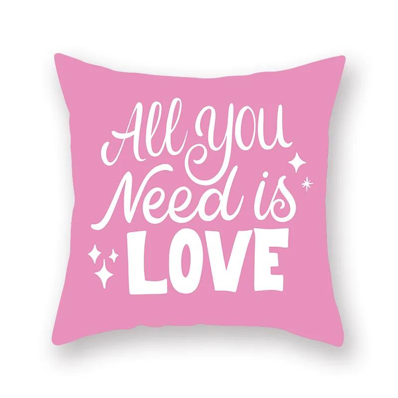Cute Pink Red Heart Print Home Decor Pillow Sofa Cushion Cover Valentine's Day  Pillowcase