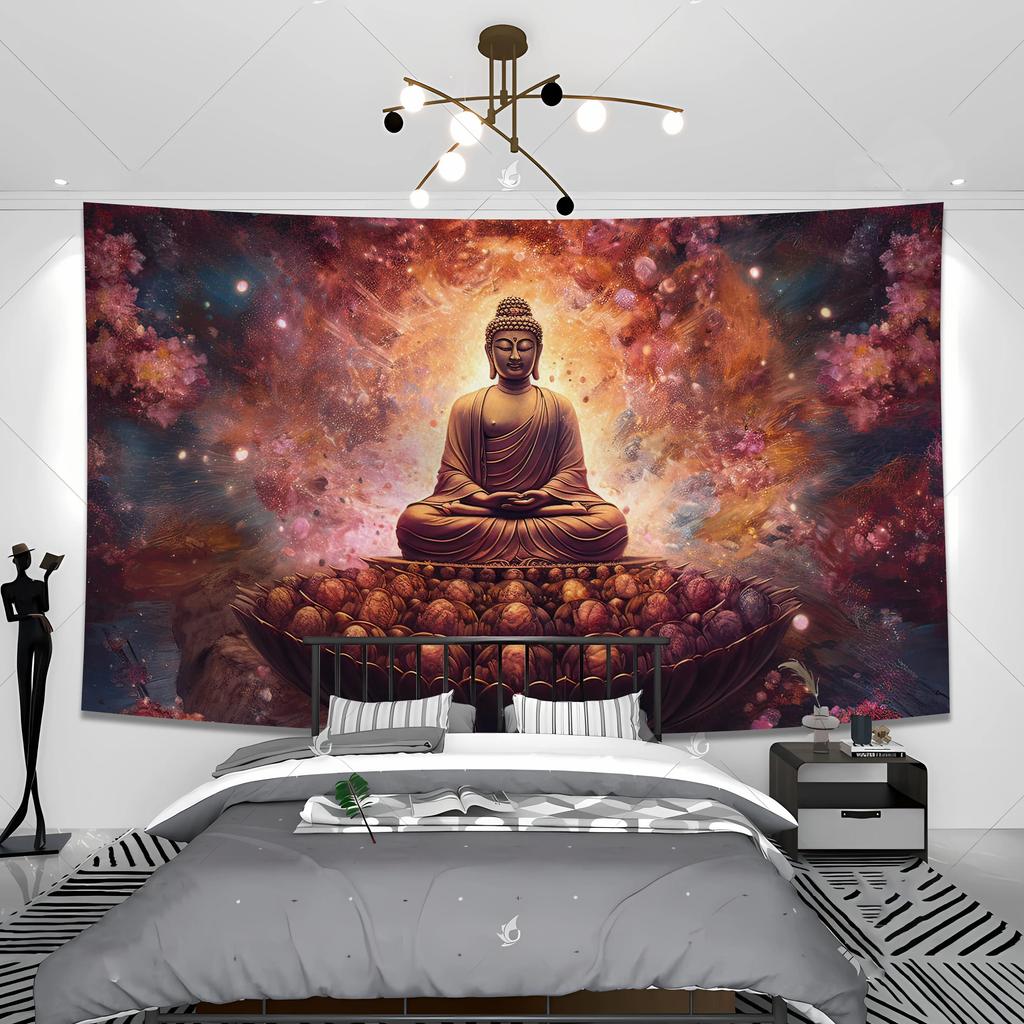 Zen Buddha Tapestry  Serene Meditation  Golden Clouds  Unique Wall Art for Yoga Room Home Decor  Spiritual Gift