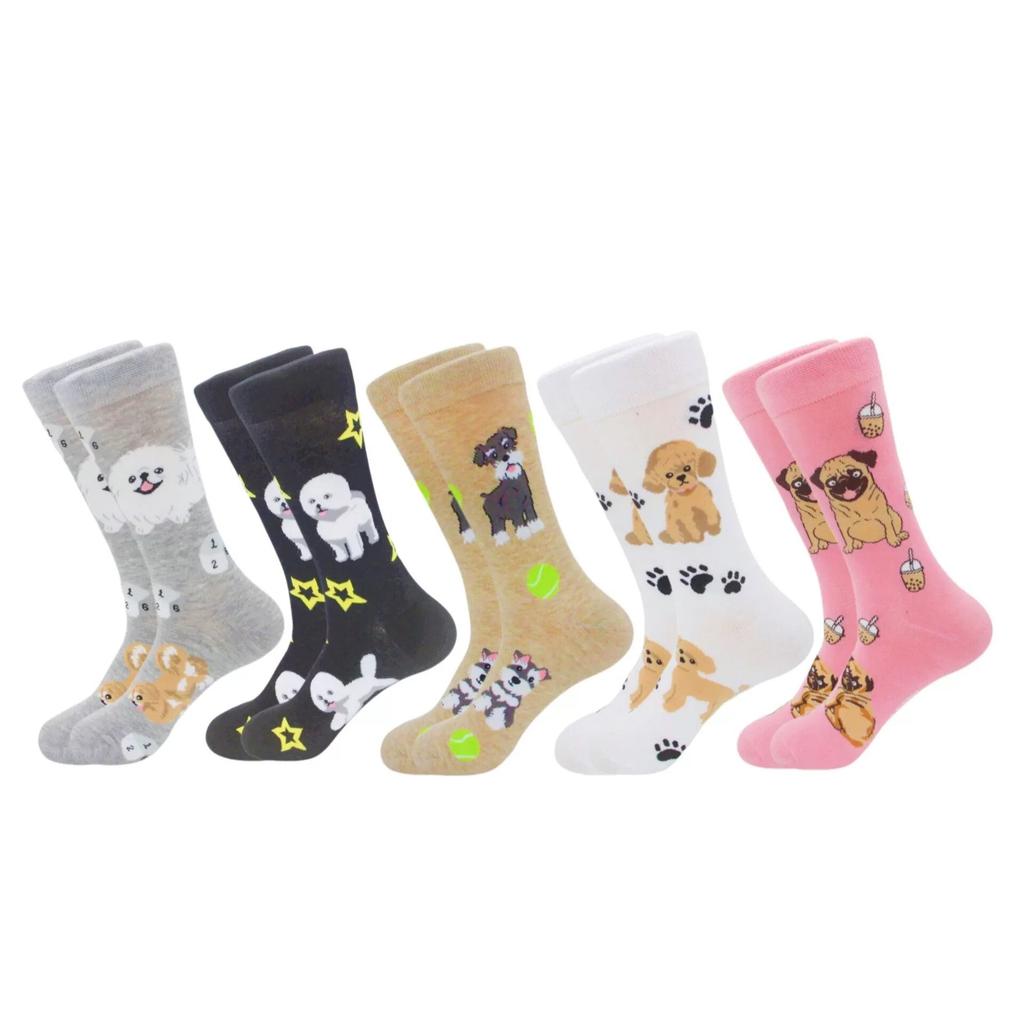 New Schnauzer Cartoon Happy Puppy Collection Cute Wind Mid Tube Comfortable Breathable Men's and Women's Socks