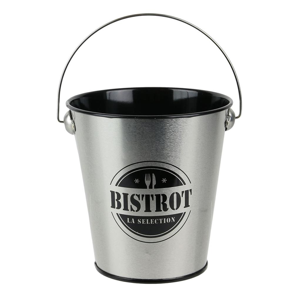 Les Trésors De Lily [A1690] - Small Silver-black 'Bistrot' Metal Bucket - 10x7 Cm