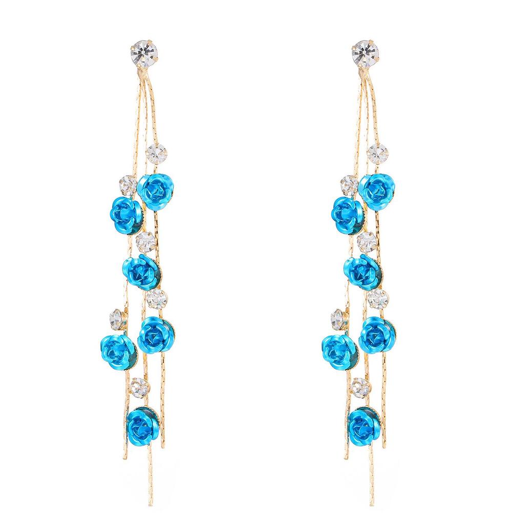Luxury Rhinestone Floral Tassel Dangle Earrings for Women - French & American Style