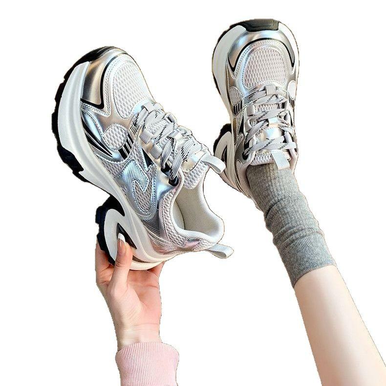 Thick-soled heightening silver dad shoes women's new spring and autumn small casual sports women's shoes