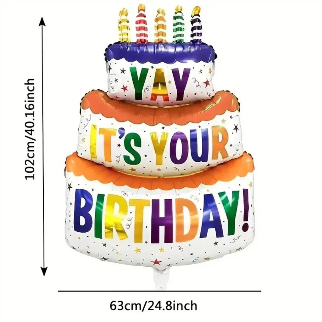 1pc-Birthday Balloons Colorful Candles Three Tier Cake Aluminum Foil Balloons Birthday Party Decoration Supplies