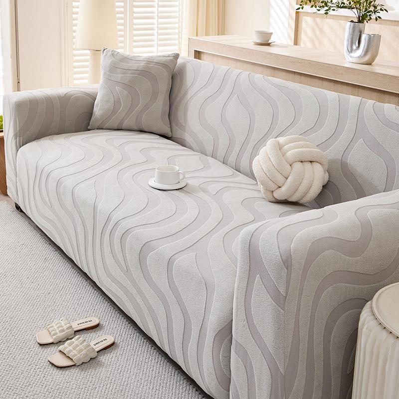 Neue Fleece Sofahut Sofa Schutzhülle Einfaches Wellenmuster Rundumschutz Staubdicht und Verschleißfest Heimdekoration Vielseitig