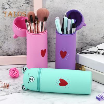 Stand Up Pen Case Bear Shape Silicone Storage Box Animal Inspired Design Zipper Closure Gadgets Cosmetics Organizer