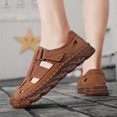 New Men Sandals Summer Outdoor Walking Flats Leather Mens Casual Shoes Breathable Man Sandals 2025 New Versatile Roma Shoes