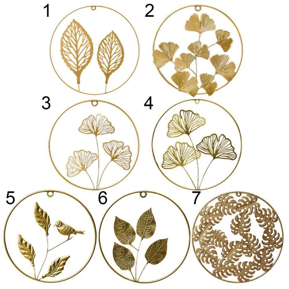 Ornaments Iron Arts Gold Metal Round Pendant Ginkgo Leaf Ornaments Wall Decoration Leaves Sculpture