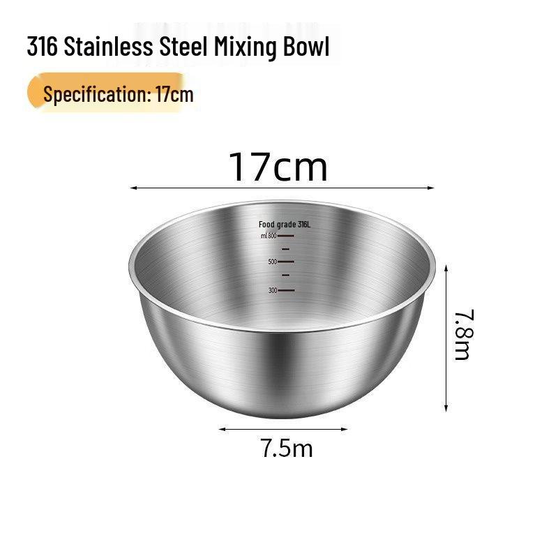 Большой салатник из нержавеющей стали 316 для кухни - пищевой, утолщенный для смешивания, замешивания и выпечки. Default Option
