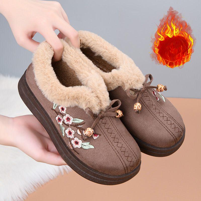 Winter Velvet Thickened Warm Middle-aged and Elderly Mother Shoes Women's Cotton Shoes Flat Non-slip