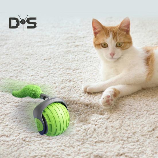 Jucărie interactivă cu bile pentru pisici, reîncărcabilă prin USB, cu bile de rulare, cu reglaj cu două viteze, jucărie automată pentru pisici cu coadă pentru pisici de interior