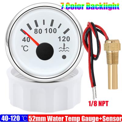 ZMFJH Waterproof 7 Color Light Pointer 52MM Water Temperature Gauge with Sensor Warning for Universal Car Marine Boat Temp Meter