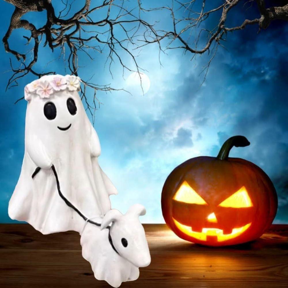Resin Craft Ghost Walking Dog Statue Handmade Halloween Walking Dog Figurine  Boy/Girl