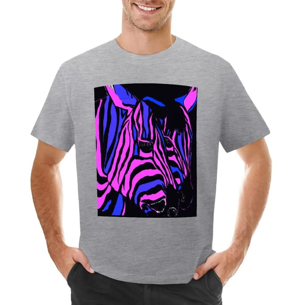 Midnight Zebra Abstract TShirt quick drying summer tops Mens cotton tshirt