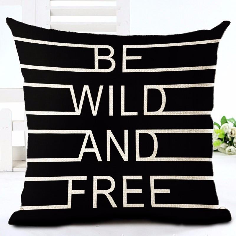 Black and White Letters and Line Printing Cushion Covers For Sofa Cotton Linen Decorative Pillow Case 45*45cm Cojines
