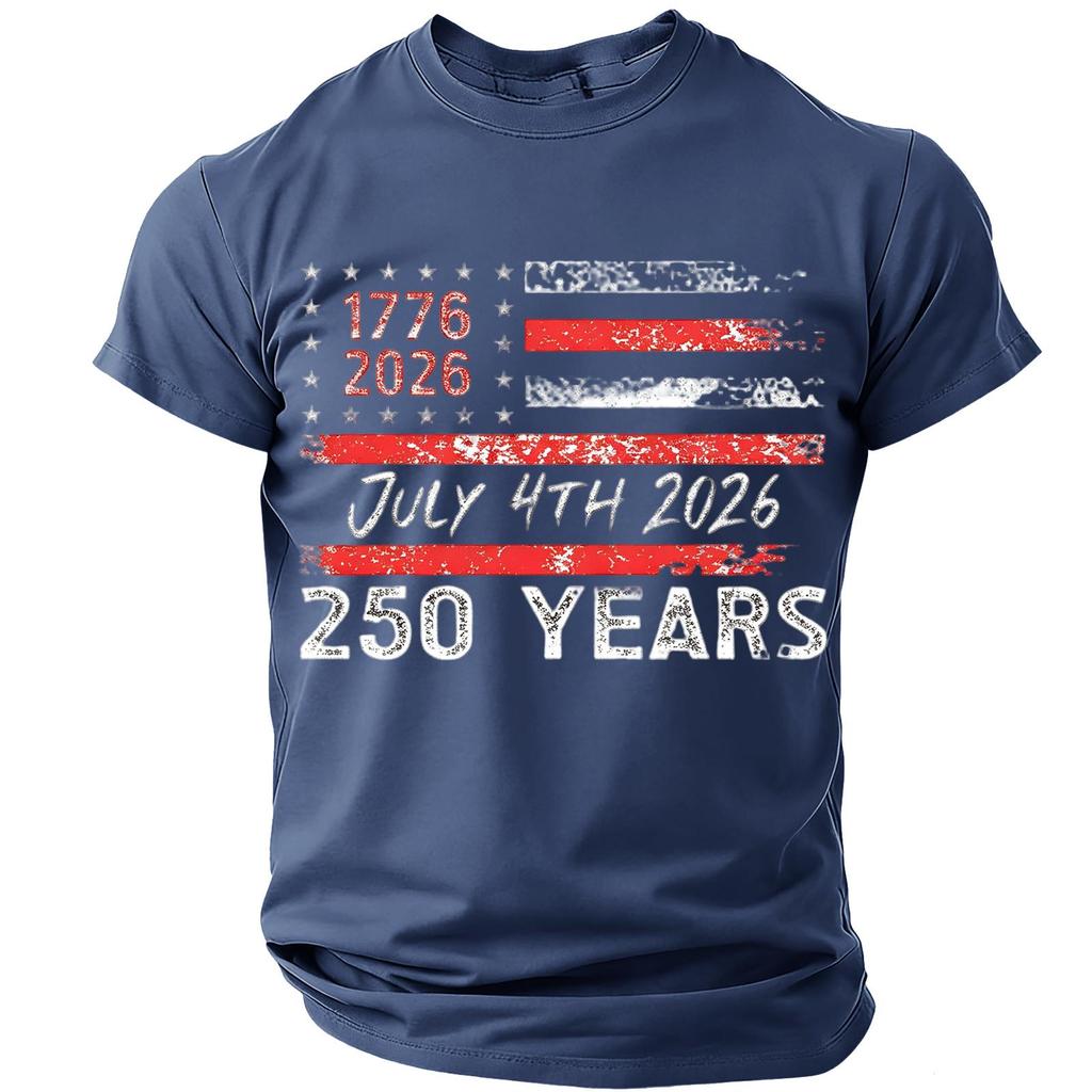 Men’s Casual Lightweight Short Sleeve Crew Neck T-Shirt with Printed Letter Graphic 1776 2026 July 4th 2026 250 Years Design Comfortable Fit
