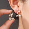 Flower Shaped Pearl Drop Earrings for Women Sparkling Marquise Cut Gold Tone Earrings Fashion Daily Party Jewelry