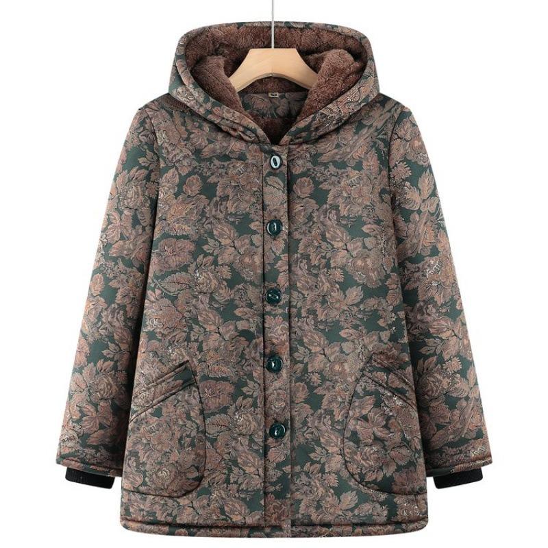 

Зимняя стеганая одежда для женщин среднего и пожилого возраста 0 упаковок стеганые куртки с капюшоном утолщенная теплая стеганая одежда пожилая женщина 5XL [recommended 150-80kg] зелёный