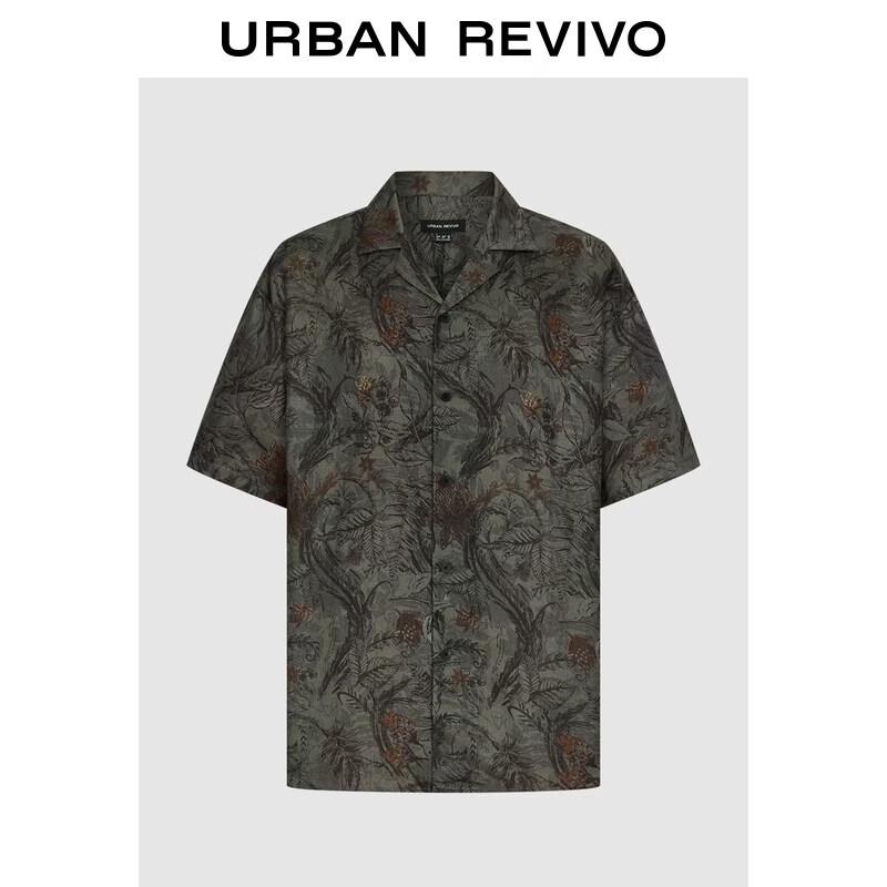 

Men s Casual Short Sleeve Plant Pattern Shirt M