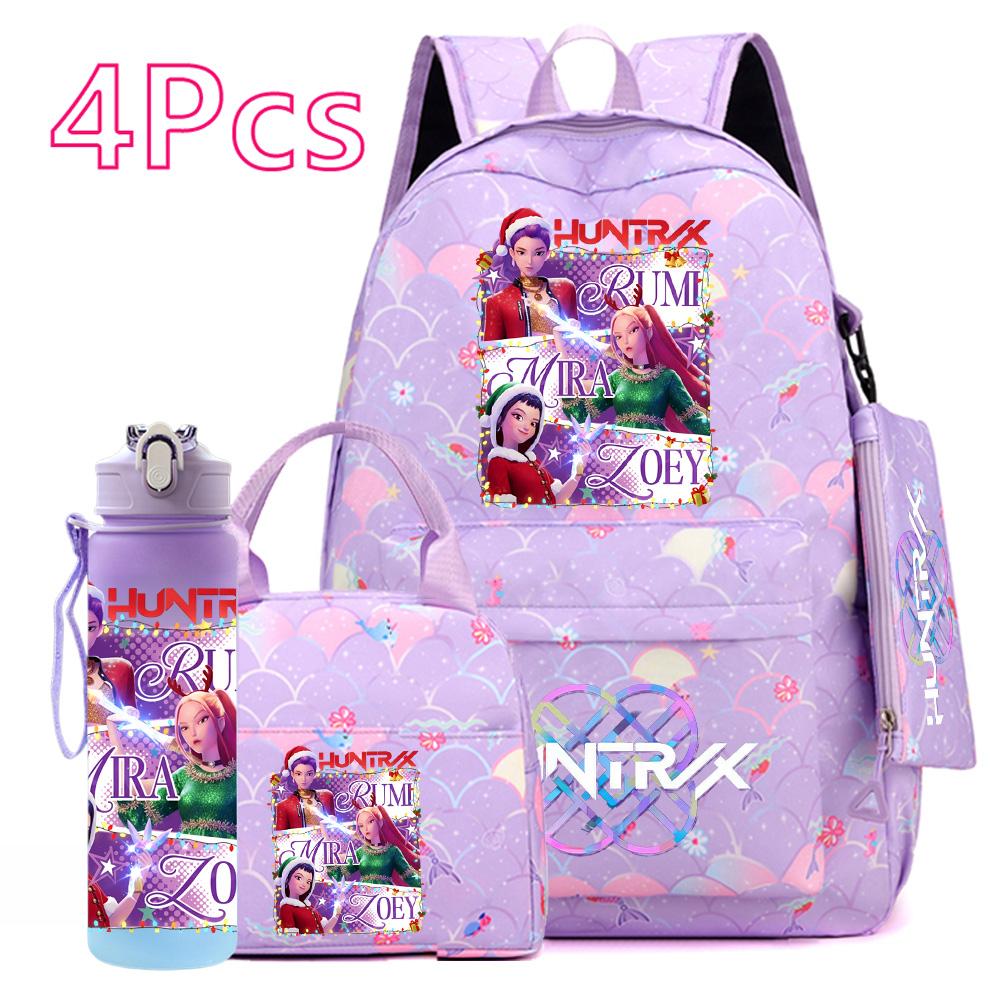 4Pcs/set Christmas KPOP Printed Backpack with Handbag Pencil Case 750Ml Water Bottler for Teenager Boy Girl Large Capacity Bookbag Schoolbag Kid Gift