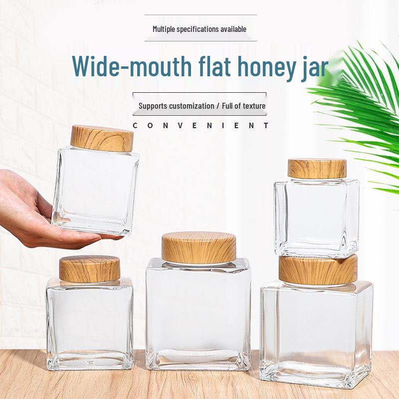 New Wide Mouth Transparent Honey Glass Jar - Thick Square Design for Bird's Nest and Jam