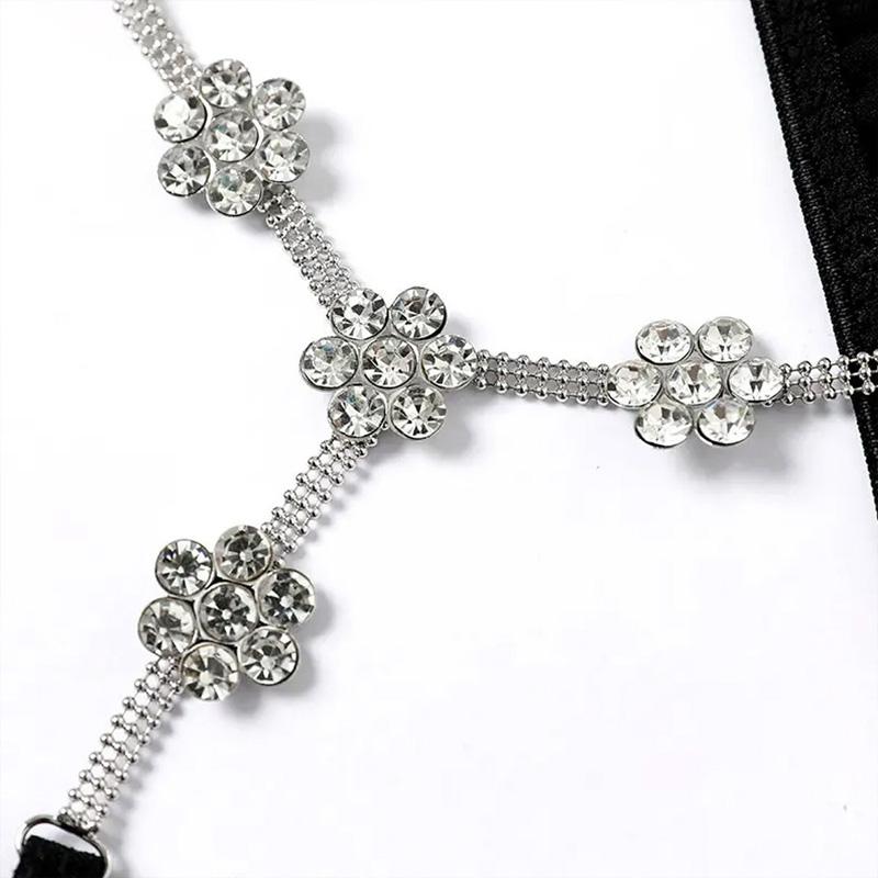 Sexy Blumen-Kristall-Tanga-Bikini-Höschen-Schmuck für Frauen, Stretch-Seil, Strass-Tanga-Rücken-Höschen, Körperschmuck