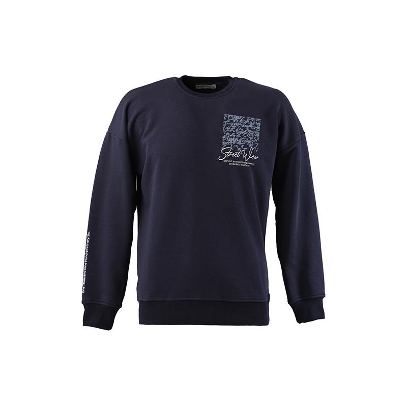 

Мужская базовая толстовка с круглым вырезом и принтом цвета индиго L индиго