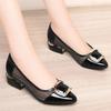 WTEMPO Rhinestone Low Thick Heel Mesh Singe Faux Leather Shoes Women Mesh Breathable Versatile Solid Color Cool Pumps