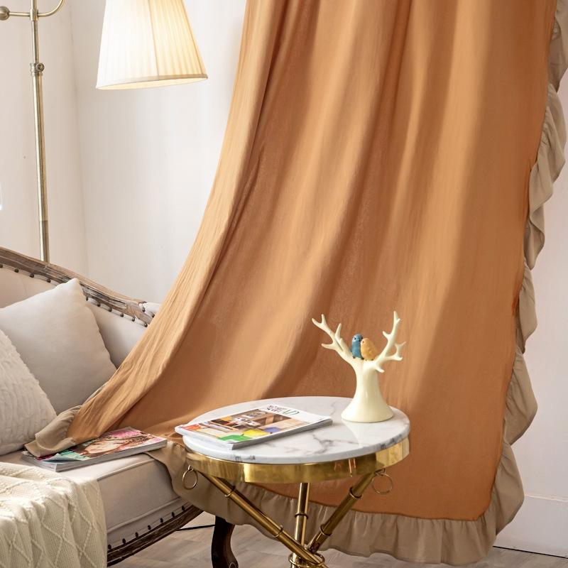 

Washed Cotton Solid Color Curtain Northern Europe Simple Fold Ruffled Edge Semi-shading Curtain Cloth Bedroom Living Room Drapes W150 x H45cm&Hook жовтий