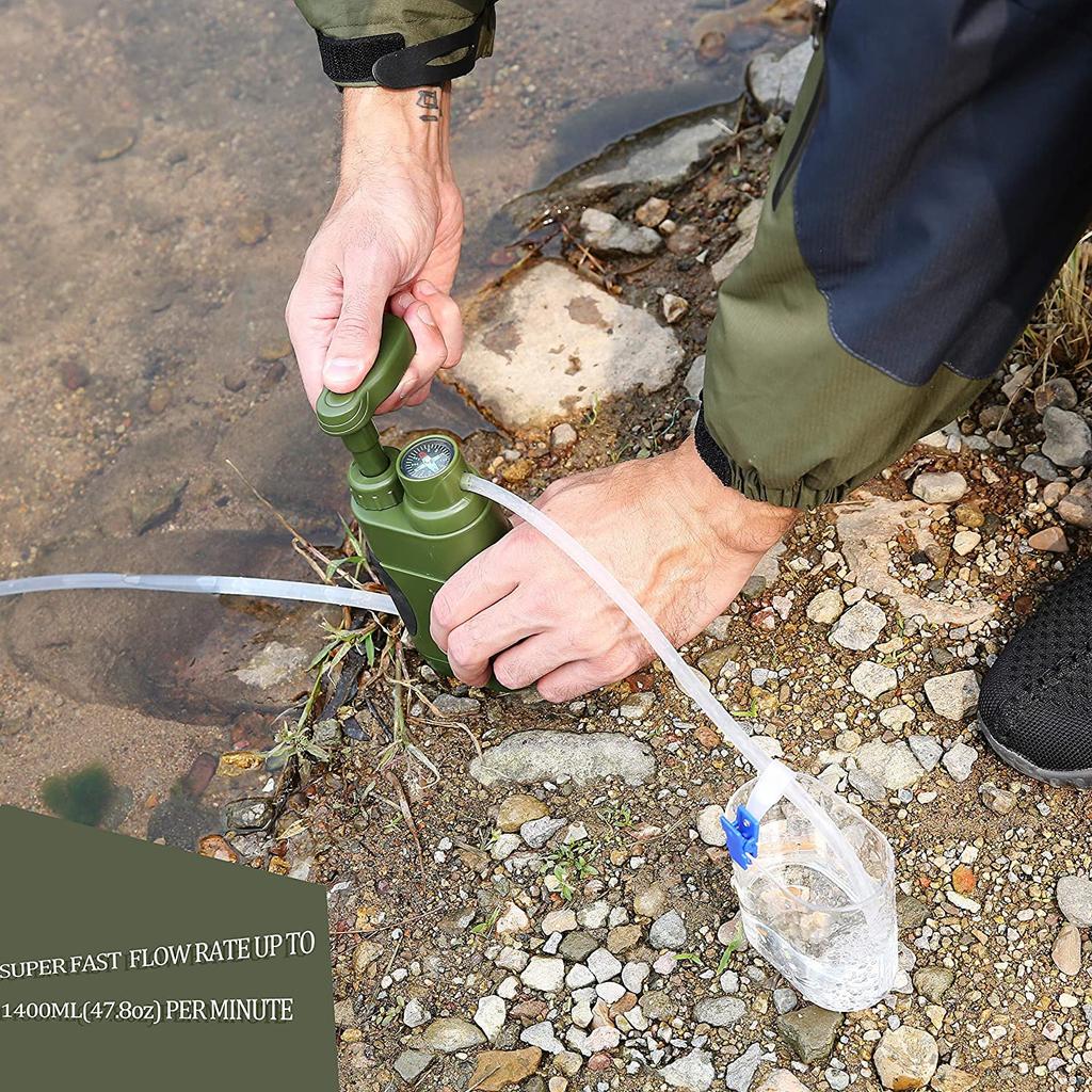 K8187 Portable Water Purifier Pump Camping Hand Pump Water Filter Outdoor Water Purifier  Green